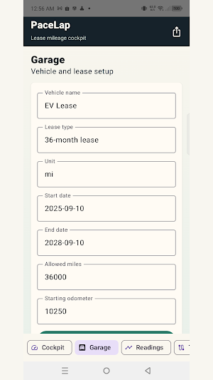 PaceLap: Lease Mileage Screenshot 1