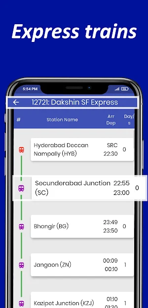 Hyderabad Metro, MMTS Trains, RTC Bus Timetable Screenshot 2