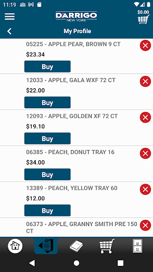 D'Arrigo Mobile Ordering Screenshot 1