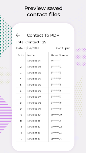 PhoneBook Backup: Contact to PDF, Text, VCF Screenshot 3