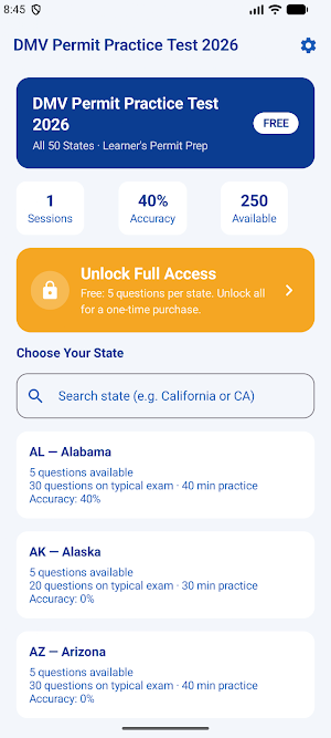 DMV Permit Practice Test 2026 Screenshot 0