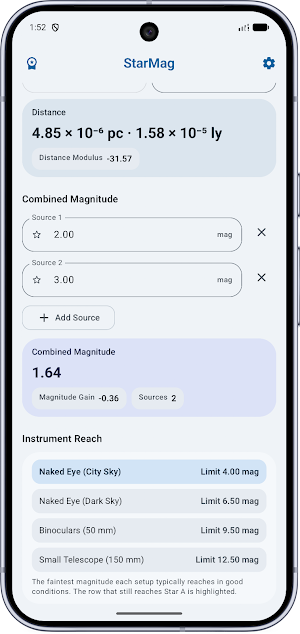 StarMag: Magnitude Calculator Screenshot 2