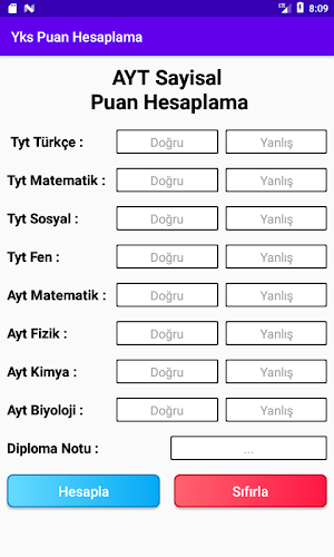 YKS (TYT-AYT-YDS) Puan Hesaplama 2020 Screenshot 2