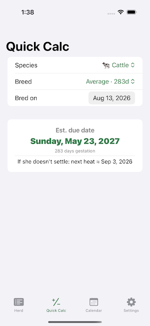 BredDay: Gestation Calculator Screenshot 3