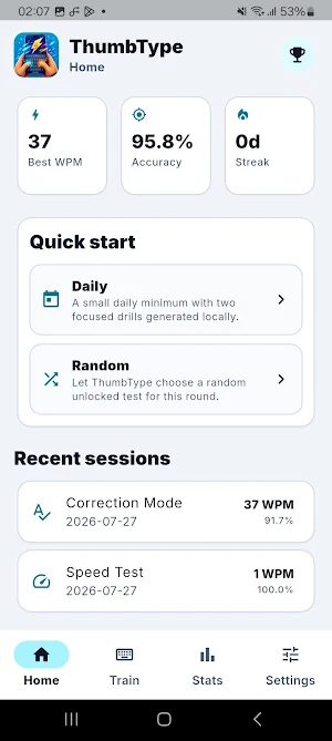ThumbType: Typing Trainer Screenshot 0
