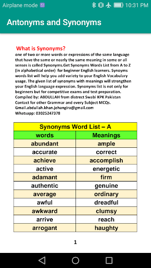 Synonyms and Antonyms offline Screenshot 0