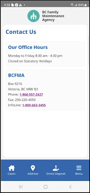 BCFMA My Account Screenshot 2