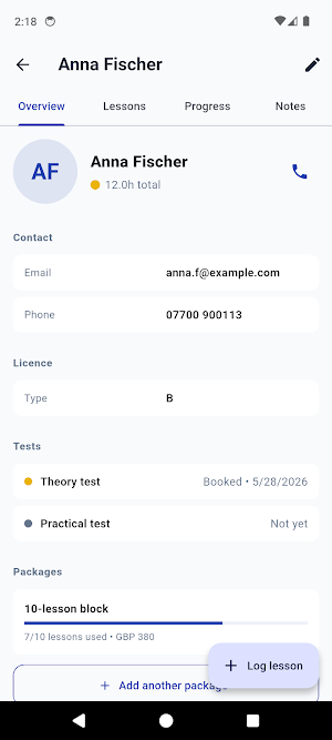DriveSchool: Instructor App Screenshot 2