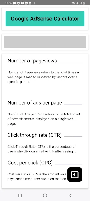 Google AdSense Calculator Screenshot 2