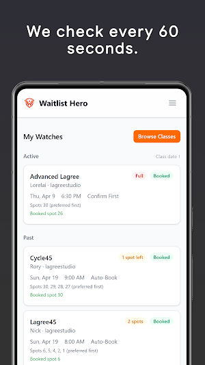 Waitlist Hero: Fitness Booker Screenshot 3