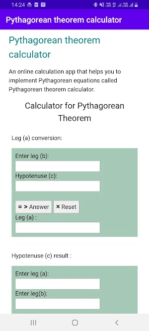 Pythagorean theorem calculator Screenshot 0