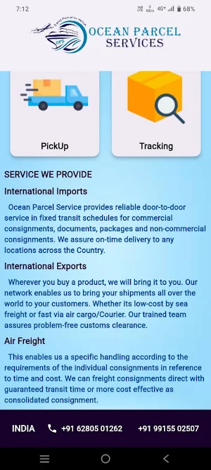 Ocean parcel Services Screenshot 2