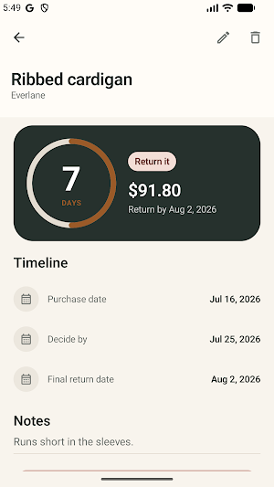 TryClock: Return Reminder Screenshot 2