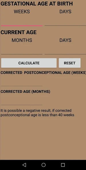 Preterm Corrected Age Calculator Screenshot 1
