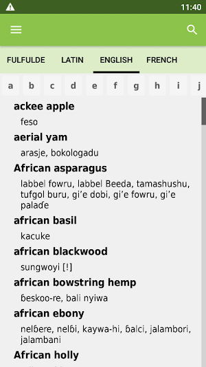 Fulfulde Plant Names Screenshot 1