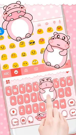 Pink Cute Hippo Keyboard Theme Screenshot 3