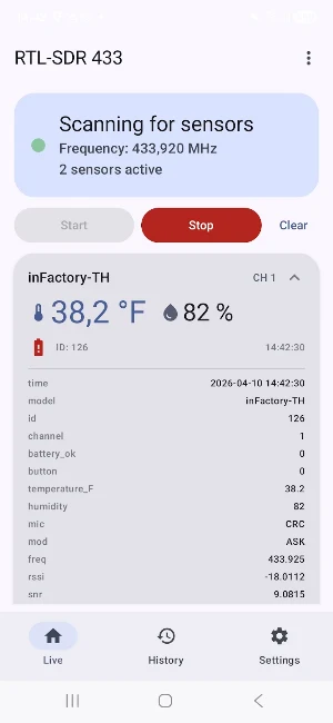 RTL-SDR 433 Screenshot 1