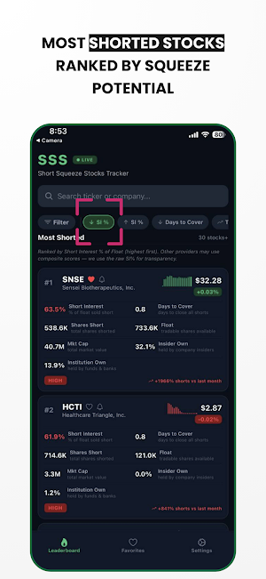 Short Squeeze Stocks Tracker Screenshot 0