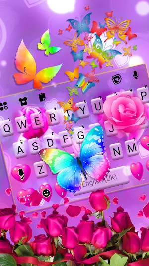 Pink Rose Butterfly Keyboard Background Screenshot 1