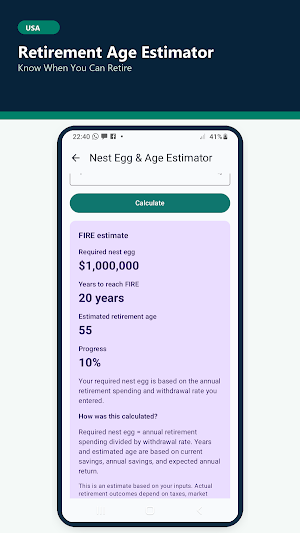 Retirement Calculator USA Screenshot 2