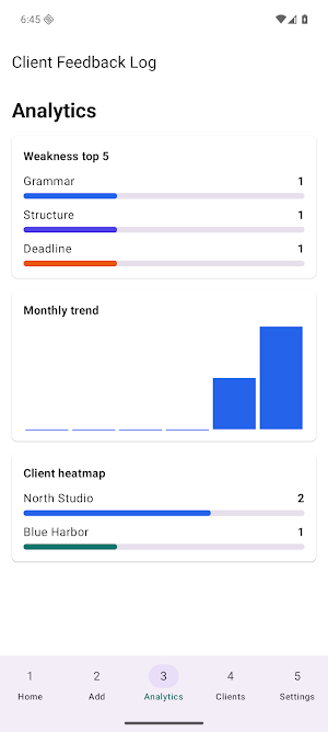 Client Feedback Log Screenshot 2