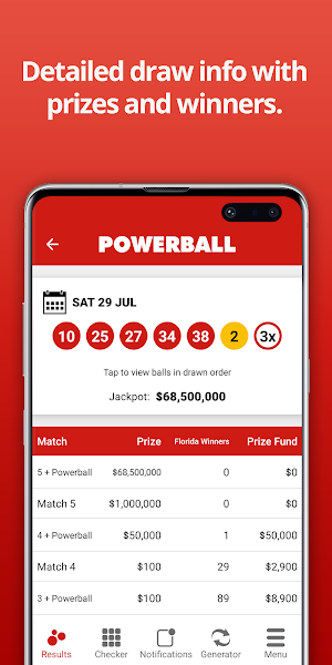 Powerball Results Screenshot 1