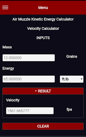 Air Muzzle Kinetic Energy Calculator PRO Screenshot 3