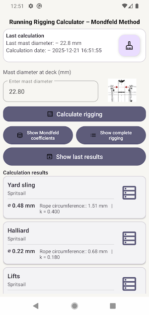 Running rigging sizes Screenshot 1
