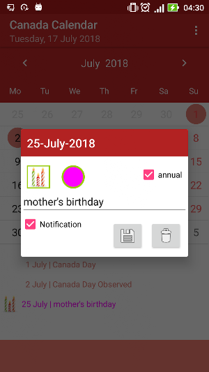 Canada Calendar Screenshot 1