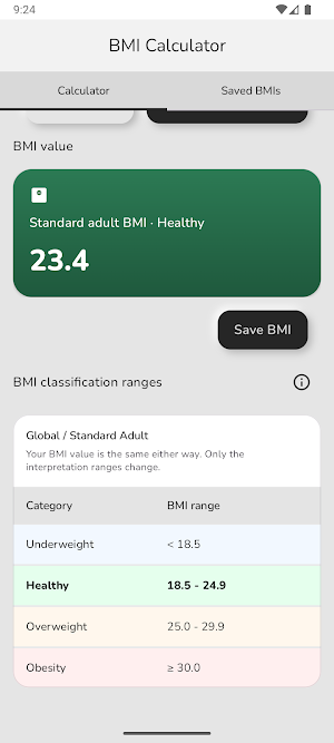 BMI Calculator and Tracker Screenshot 1