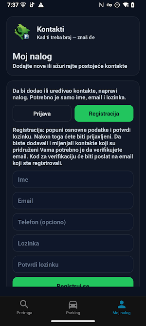 Kontakti + parking - Crna Gora Screenshot 3