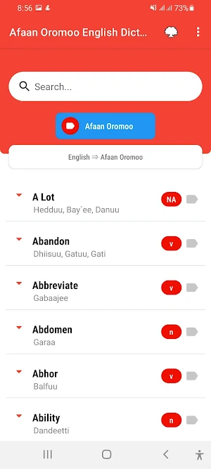 Afaan Oromo English Dictionary Screenshot 1