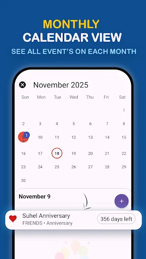 Birthday Reminder Calendar Screenshot 1
