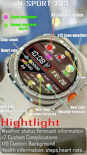 N-SPORT733 Weather Custom Face Screenshot 2