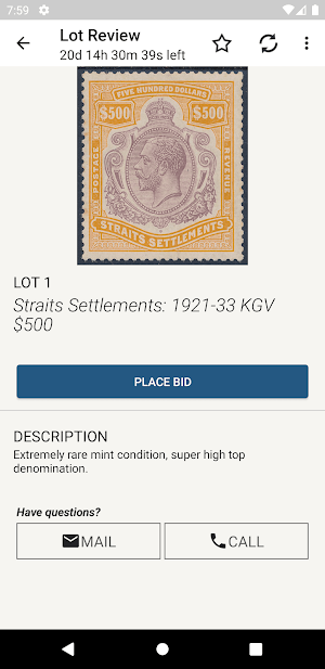 Status International Auction Screenshot 2