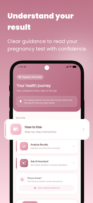 Pregnancy Test Guide & Results Screenshot 0
