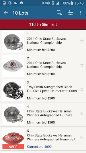 Sports Collectibles Auction Screenshot 1
