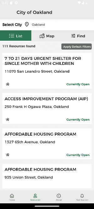 Oakland HRA Resource App Screenshot 2