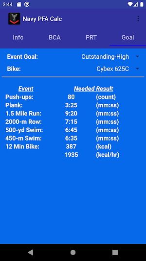 Navy PFA Calc Screenshot 3