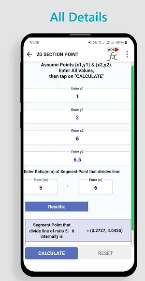 Section & Mid Point Calculator Screenshot 2