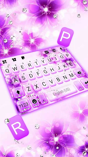 Purple Shiny Flowers Keyboard Background Screenshot 1