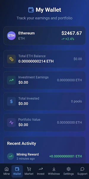 Ethereum mine earn crypto Screenshot 1