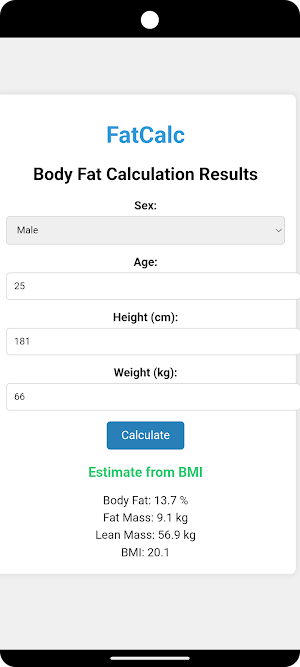 Fat Calculator with BMI Screenshot 1