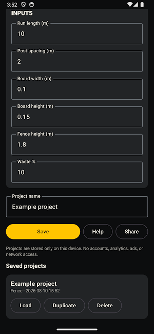 DIY Materials Estimator Screenshot 2