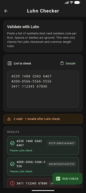 Luhn Lab Screenshot 2