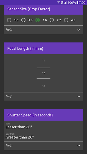 Night Photo Exposure Finder Screenshot 1