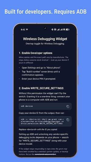 Wireless Debugging Widget Screenshot 1