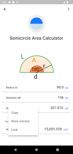 Semicircle Area Calculator Screenshot 2