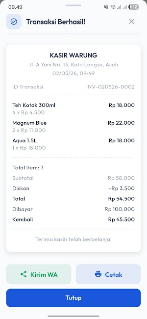 Kasir Warung: POS & Buku Kas Screenshot 2