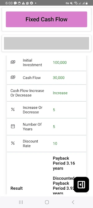 Payback Period Calculator Screenshot 2